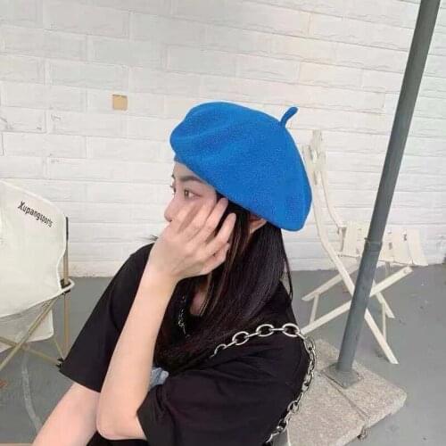 Wamdy Breathable Knit Beret Beanie Hat Autumn Winter Caps Gift French Classic Solid Octagonal Beret Women Painter hat Wholesale