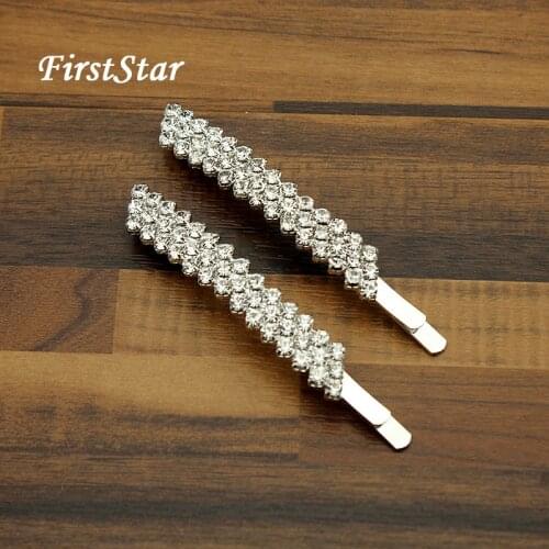 1 Pair FirstStar Elegant Sparkling Silver Clear Crystal Hair Clip Diamante Barrette Fashion Jewelry Womens Accessories