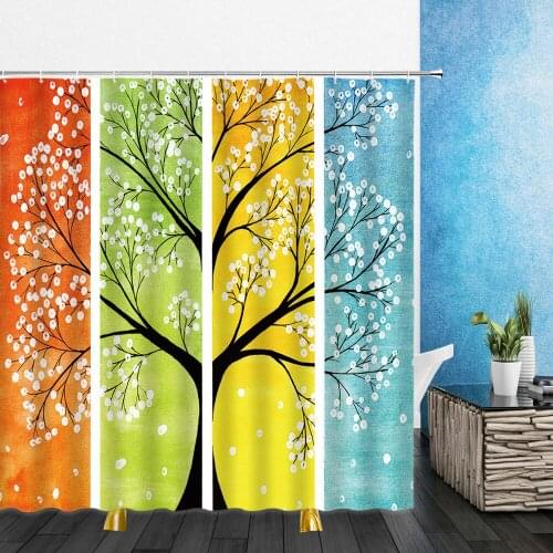 Cartoons Landscape Shower Curtains Forest Tree Bird Natural Scenery 3D Bathroom Home Decor Waterproof Polyester Cloth Curtain