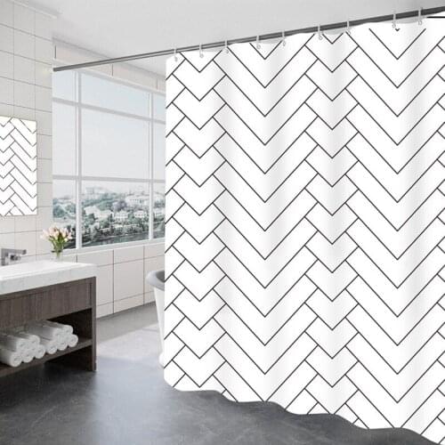 Bathroom Shower Curtain Morden White V Plaid Waterproof PEVA Fabric for Bath Toilet Children Mildew with Hooks Opaque Grommets