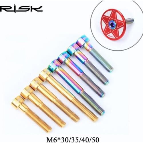 RISK 1pcs M6x30/35/40/50mm Titanium Ti Bicycle Headset Cap Bolts Mountain Bike Ultralight Headset Stem Bolt Screw, 3 Colors