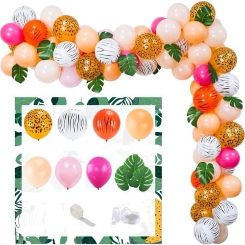 100pcs/lot Jungle Safari Balloons Garland Arch Kit Pink Champagne Tropical Animal Balloons Baby Shower Decoration Wild Jungle Bi