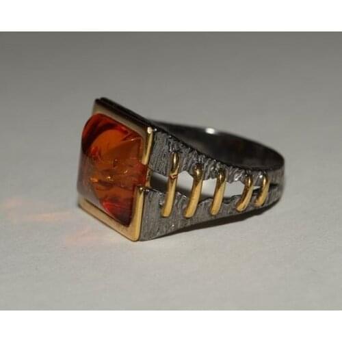 925 STERLING SILVER GENUINE KEHRİBARLI MALE MASTER İŞCİLİĞİ DİKİŞLİ RING