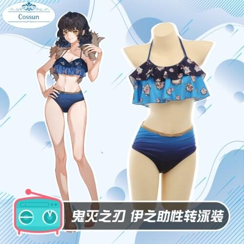 Anime!Demon Slayer: Kimetsu no Yaiba Hashibira Inosuke Turn Sexual Swimsuit Uniform Cosplay Costume Summer Hot Spring Beach Suit