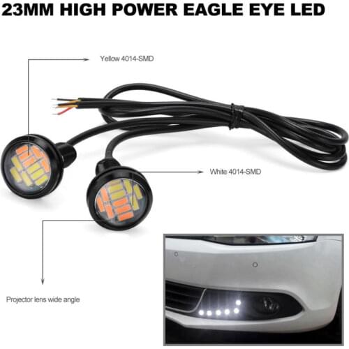 White Lights 12SMD Eagle Eye Amber 23mm 2pcs 4014 Set Switchback 10~14V DC DRL Lamp