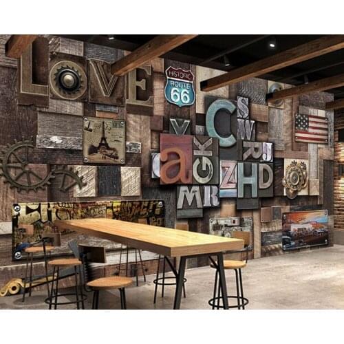 Free Shipping Hotel Restaurant Custom 3D Photo Wallpaper Cafe Decoration Wallpapers Alphabet Industrial Style Mural Wallpaper