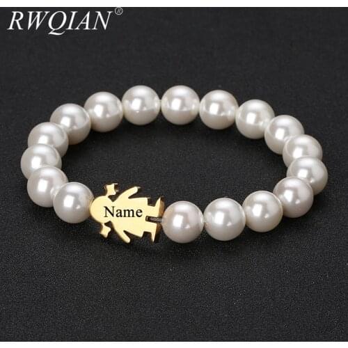 Personalized Name Pearl Bracelet Custom Stainless Steel Beading Bracelets DIY Pearl Jewelry for Women Baby Girl Birthday Gifts