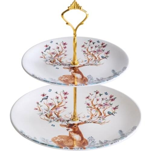 British Double-Layer Fruit Plate Set Ceramic Cake Stand Afternoon Tea Snack Dinner Plates Creative Party Decoration Dessert Disk