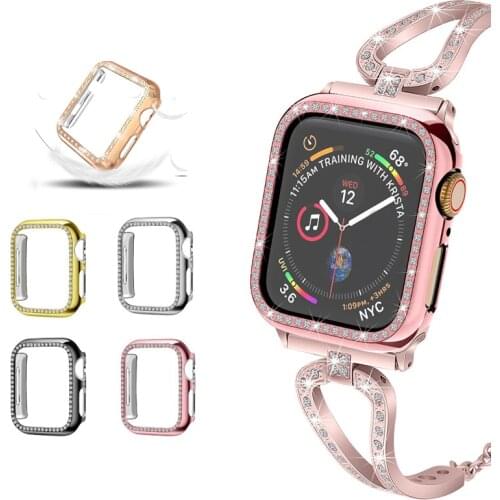 Double Rows Diamond watch case for apple watch case 38mm 42mm 40mm 44mm band PC Screen Protector cover for iWatch Series 5 4 3 2