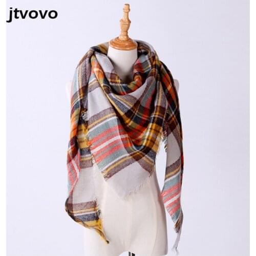 Designer 2021 knitted Hot Selling Winter Triangle Scarf For Women Plaid Shawl Cashmere Plaid Scarves Bandage Bufanda Blanket