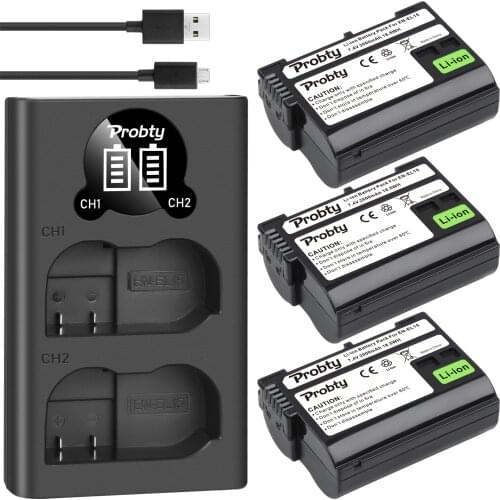 EN-EL15 EL15A Battery+LED USB Dual Charger for Nikon D600 D610 D600E D800 D800E D810 D7000 D7100,Z6, Z7