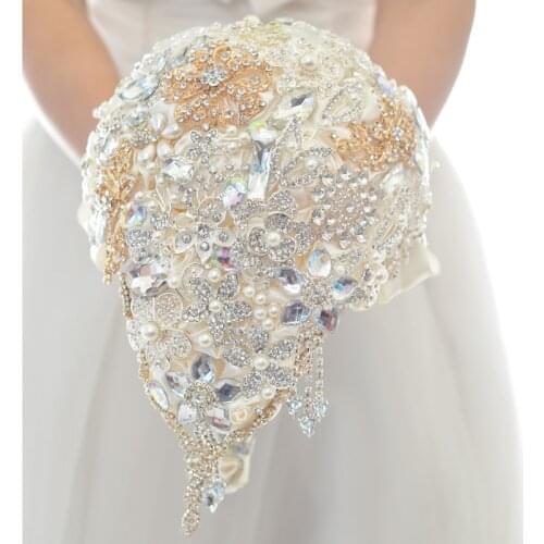 Elegant Wedding Fashion Pearls Rhinestone Crystal Artificial Flowers Bridal Bride Bouquet Brooch Home Wedding Party Decorations