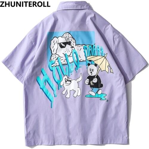 Hawaiian Shirt Harajuku Funny Cartoon Print Beach Shirt Men 2021 Hip Hop Summer Short Sleeve Fashion Thin Aloha Shirt Streetwear
