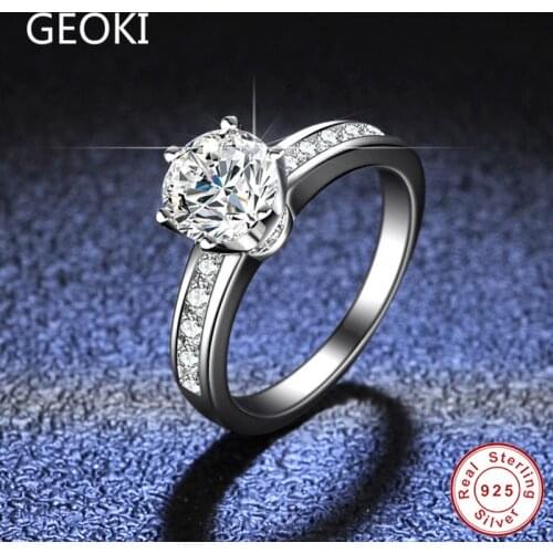 Geoki Passed Diamond Test 1 Ct D Color VVS1 Moissanite 6 Prong Engagement Ring 925 Sterling Silver Luxury Party Rings for Women