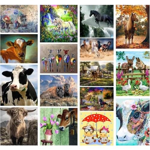 Diamond Painting Full Diamond Animal Cow Cattle Yak Horse Picture Cross Stitch Kit Diamond Embroidery Wall Art Farm Mosaic Drill