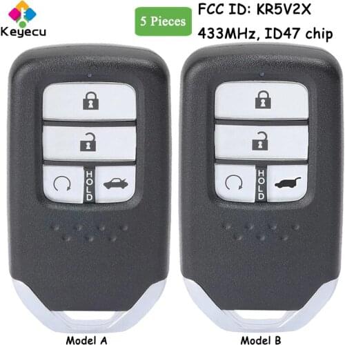 KEYECU 5 Pieces for Honda Civic 2014 2015 2016 2017 Fob 4 Buttons 433MHz KR5V2X Smart Remote Car Key 72147-TEX-M11 72147-TEX-Z01