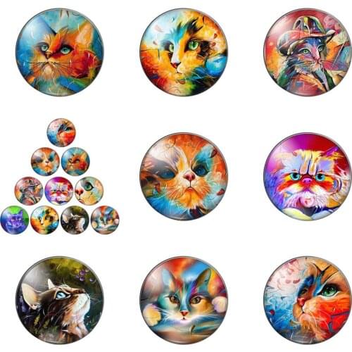 Colorful Beauty Cats Animals Round Photo Glass Cabochon Demo Flat Back Making Findings Handmade DIY Accessories