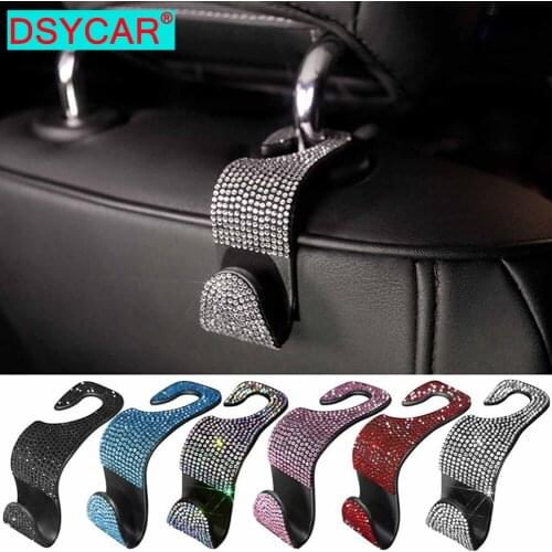 DSYCAR 2Pcs/Pair Car Seat Hooks Bling Crystal Headrest Hook for Women Girls, Auto Back Seat Hangers Rear Hook