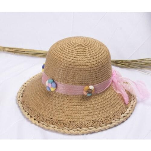 2020 Flower Summer Straw Hats For Baby Girl Boy Sun Visor Hat Kids Outdoor Panama Beach Cap