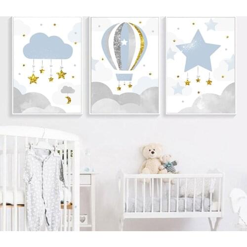 Cartoon Balloon Canvas Wall Art Print Nursery Painting Starry Cloud Poster Nordic Kids Decoration Picture Baby Boy Bedroom Decor