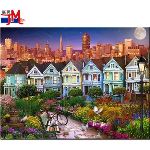 Full Square Diamond Embroidery City Kit Diamond Painting Garden Mosaic Cross Stitch Landscape Round Drill Rhinestone Wall Decor