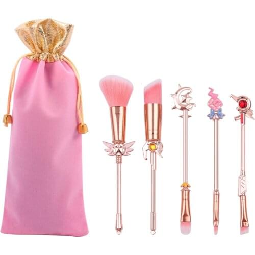 5 Pcs Cartoon Shape Makeup Brush Set Blush Brush Contour Brush Makeup Tool Metal Handle Girl Gift