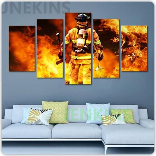 Wall Art Modern Painting Firemen Picture Canvas Painting Print Poster NO Frame Decor Room 5 Pieces Wall Paintings JENKINS