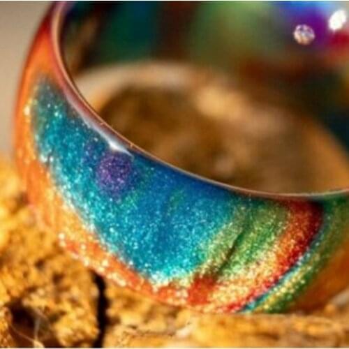 New Unique Rainbow Colorful Resin Acrylic Geometric Round Finger Rings For Women Simple Glitter Shiny Starry Galaxy Ring Jewelry
