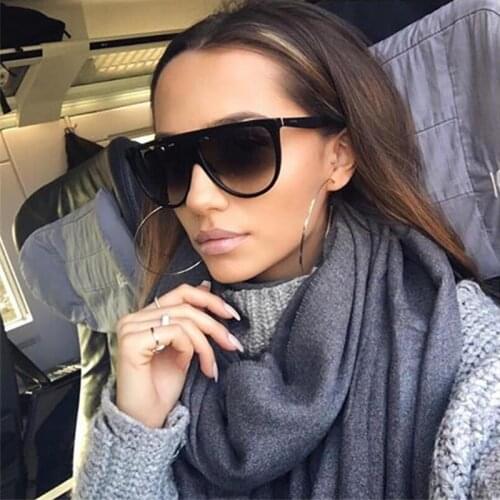 Square Sunglasses Woman Luxury Brand Design Retro Flat Top Thin Shadow Sunglasses Square Oversized Frame Large Black Tone