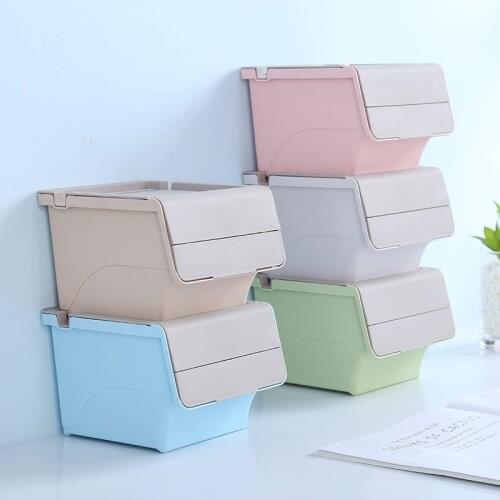 Japanese-style plastic solid color small storage box Desktop mini storage containers stack student office stationery storage box