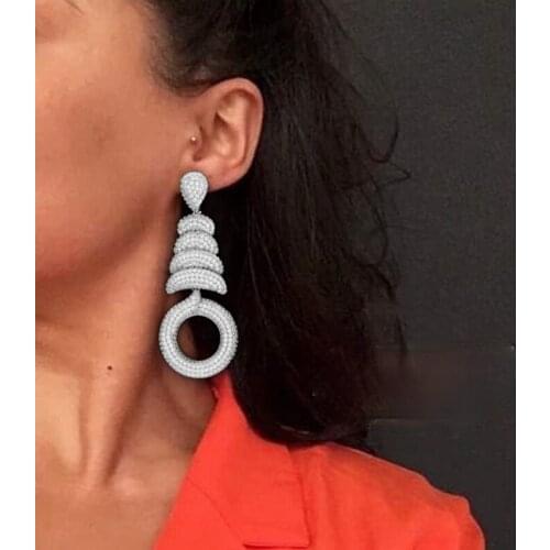 Luxury African Party Dangle Earring For Women Wedding Shinning Cubic Zirconia Crystal DUBAI Bridal Earring Jewelry 2020