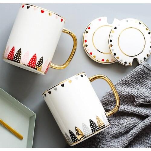 Luxury Gold Handle Mug Ceramic Lid Office Supernatural Water Mugs Breakfast Milk Tea Cups Kupa Bardak Creative Mugs AC50MU