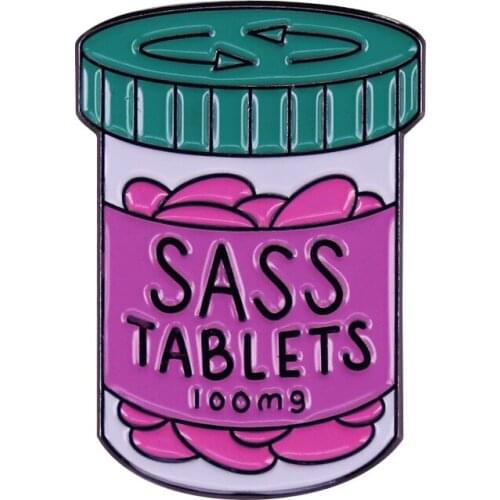 Pink Sass Tablets Brooch Feminist Badge