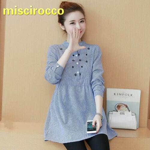 Maternity Shirt Long Spring Summer Long Sleeves Blouse Pregnant Womens Striped Dress Casual Tops Embroidery Clothes