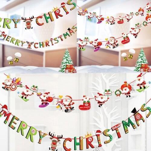 Merry Christmas Banner Felt Christmas Santa Flags Banner Hanging Decoration MERRY CHRISTMAS SANTA STOCKINGS Pendant Banner 3