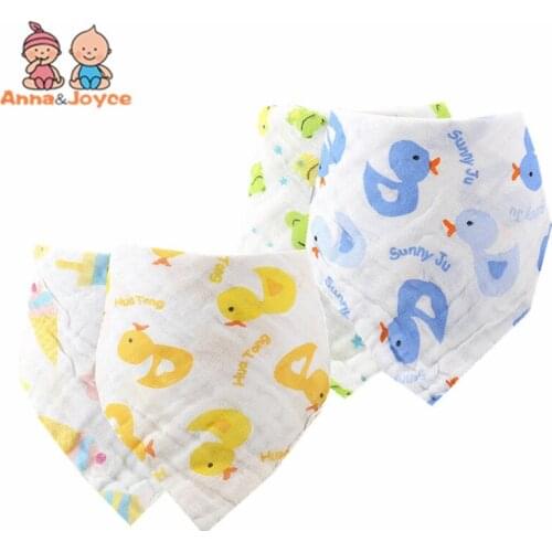 5Pc/Lot Triangular Scarf Baby Cartoon Pure Cotton Gauze Towel Buckle Newborn Wash Towel