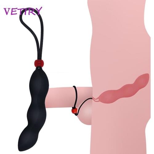 Silicone Anal Bead with Penis Ring Prostate Massager Sex Toys for Men Anal Plug Butt Plug Male Masturbation G-spot Stimulator
