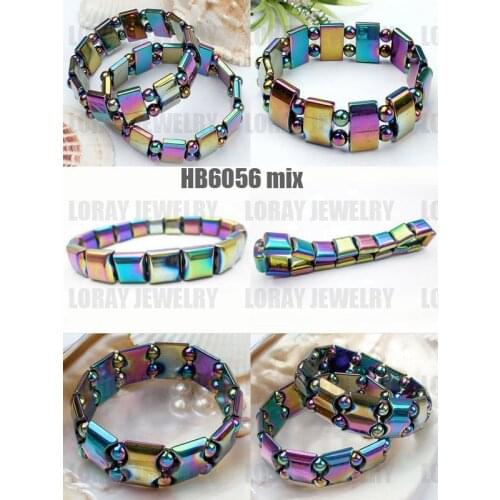 Mixed Models 30 PCS/PACK) Fashion Bio-magnetic Weight Loss Hematite Bracelet with Rainbow Color Beads 7.5-8