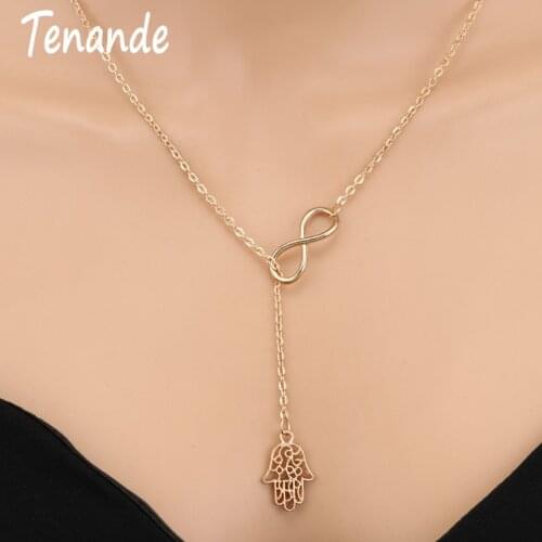 Tenande New Fashion Punk Gold Color Clavicle Chain Small Infinity Hamsa Hand Necklaces & Pendants for Women Accessories Gift