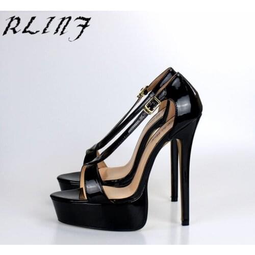 RLINF Patent leather women pump platform high heels oversized Black, red, wine red 40 41 42 43 44 45 46 47 48