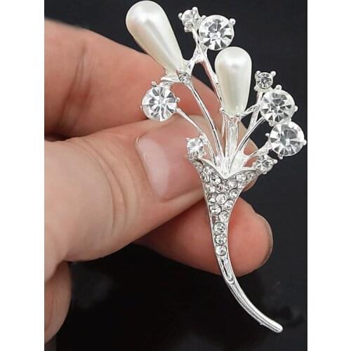 Utei Jewelry Stunning Clear Crystals And Pearl Amazing Flower Brooch For Wedding Silver Color Alloy Exquisite Jewelry Collar Pin