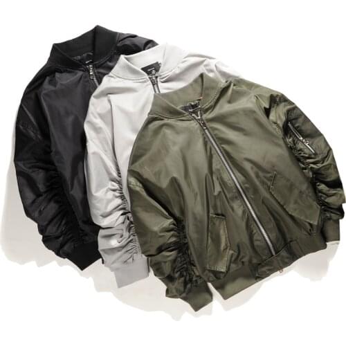 Pleated Sleeves Windbreaker Black Military Green Coat MA1 Aviator Pilot Air Bomber Jacket Men Women Unisex
