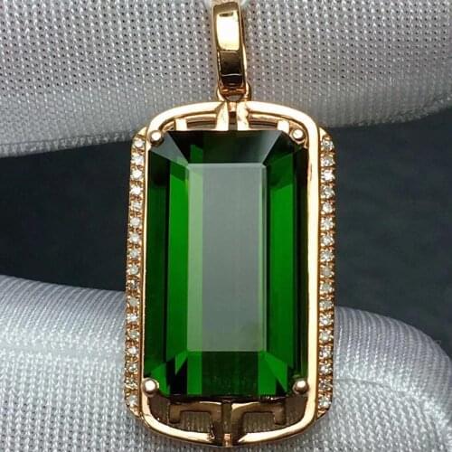 Fine Jewelry Real 18 K Rose Gold 100% Natural Green Tourmaline 9.25ct Diamonds Gemstone Diamond Womens Pendants Necklaces