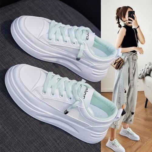 Women Sneakers 2020 New Spring Summer Fashion Shoes Female Breathable Leather Platform Shoe Solid Color High Heel Sneaker Female