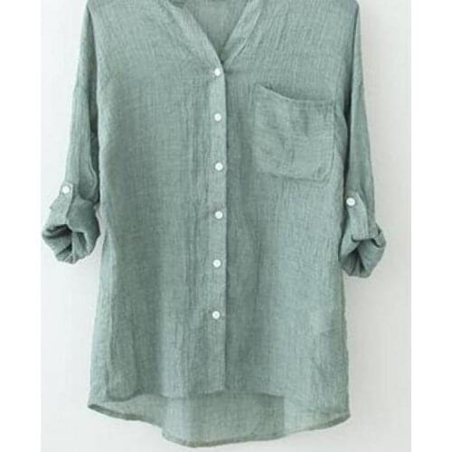 4 Solid Color Three Quarter Sleeve Vintage Style Cotton Linen Women Shirts 2020 Fashion Literature Pockets Blouse Loose Tops