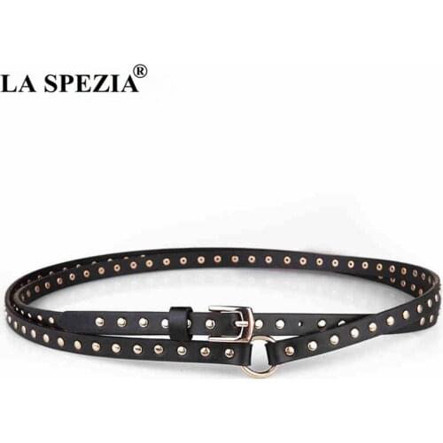 Punk Rock Waist Belt Black Rivet Women Belt Streetwear Thin Extra Long 190cm Ladies Pin Buckle Leather Belt