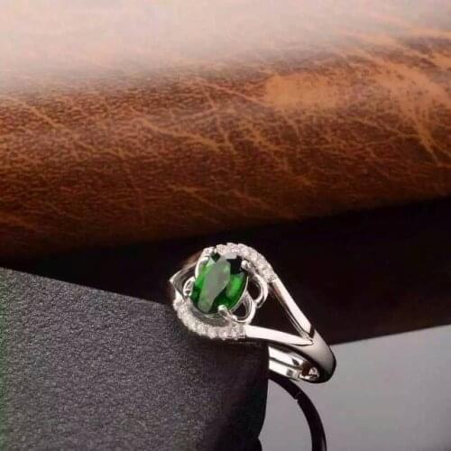 Natural green diopside gem Natural gemstone ring S925 sterling silver trendy Elegant Square women party gift fine Jewelry