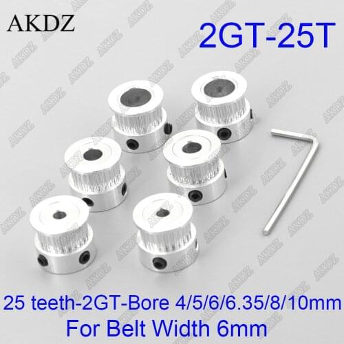 25 teeth 2GT Timing Pulley Bore 4/5/6/6.35/8/10mm for GT2 Open Synchronous belt width 6mm small backlash 25Teeth 25T