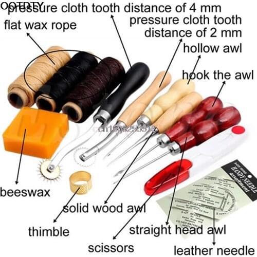 1set 13Pcs Leather Craft Hand Stitching Sewing Tool Thread Awl Waxed Thimble Kit