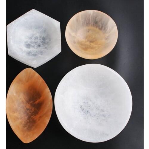 1PC Natural White&Orange Selenite Bowl Love Aromatherapy Container Gypsum Stone Quartz Crystal Yoga Power Relaxation Home Decor
